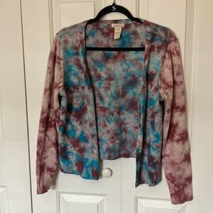 Red-Blue Tie-Dye Button Up Cardigan